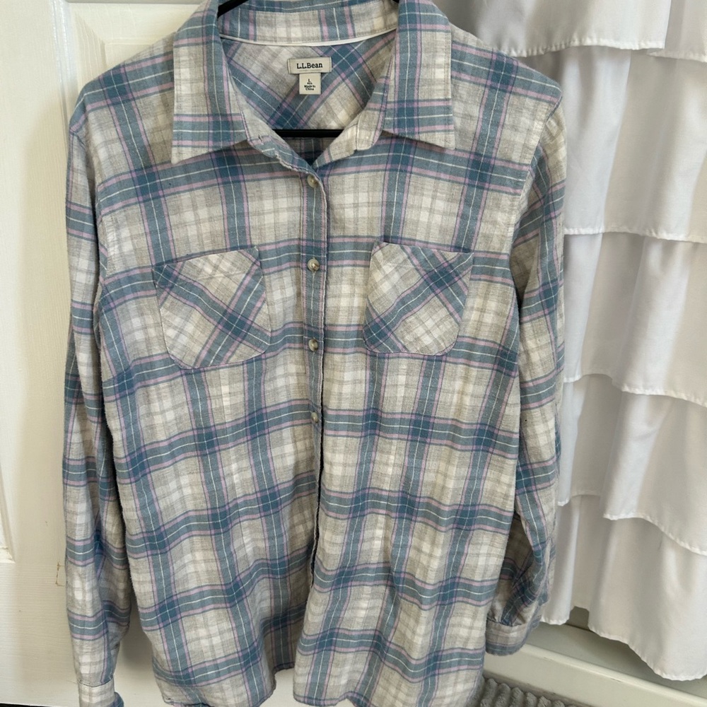 L.L. Bean Womens Plaid Shirt - Blue and Gray